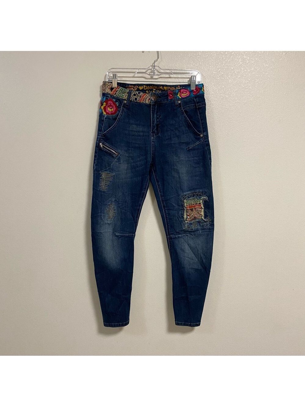 Desigual Jeans Women's Size 26 Blue Pakaian Jadi Wanita Slim Barrel Jeans